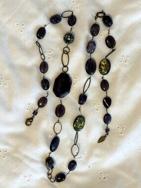 Vintage Genuine Amethyst & Abalone Shells Stones Coldwater Creek Necklace / Belt